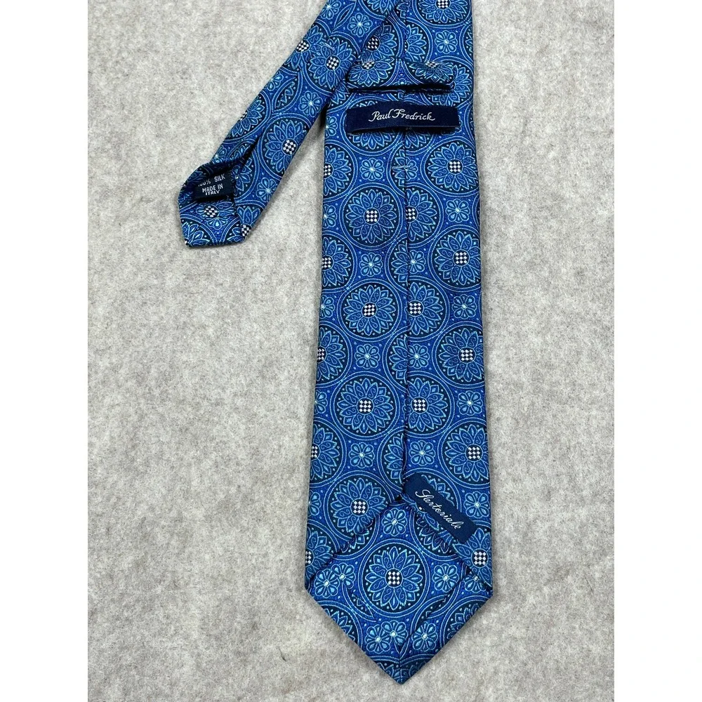 Paul Fredrick Tie Sartoriale Blue Italy Medallion Geometric Silk Floral Necktie